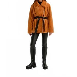 NEW NIKKI JONES zip asymmetric faux fur jacket with vegan leather in sunflower